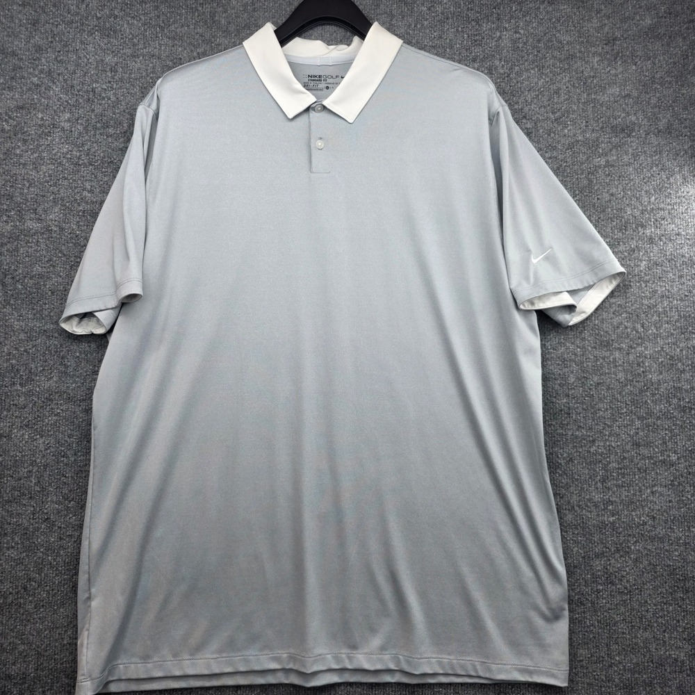 Nike Golf Mens Grey Dri-FIT Standard Fit Short Sleeve Polo Shirt XL Grey White